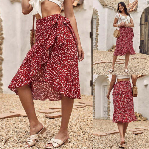 Summer New Women's High Waist Floral Beach Skirt
