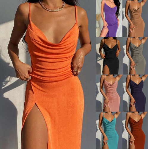 Women's Summer Elegant Sexy Tight Sling Slit  Maxi Dress