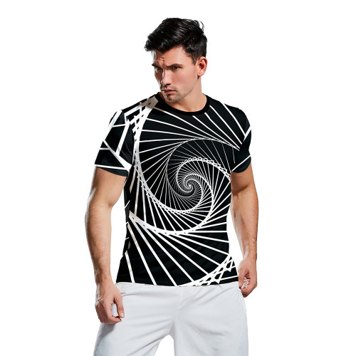 New Personality Vertigo Visual Print Slim Fit Short Sleeve Men's T-Shirt