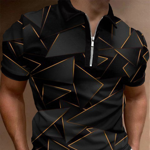 New Solid Color Street Zip Lapel Fashion  Men's T-Shirt