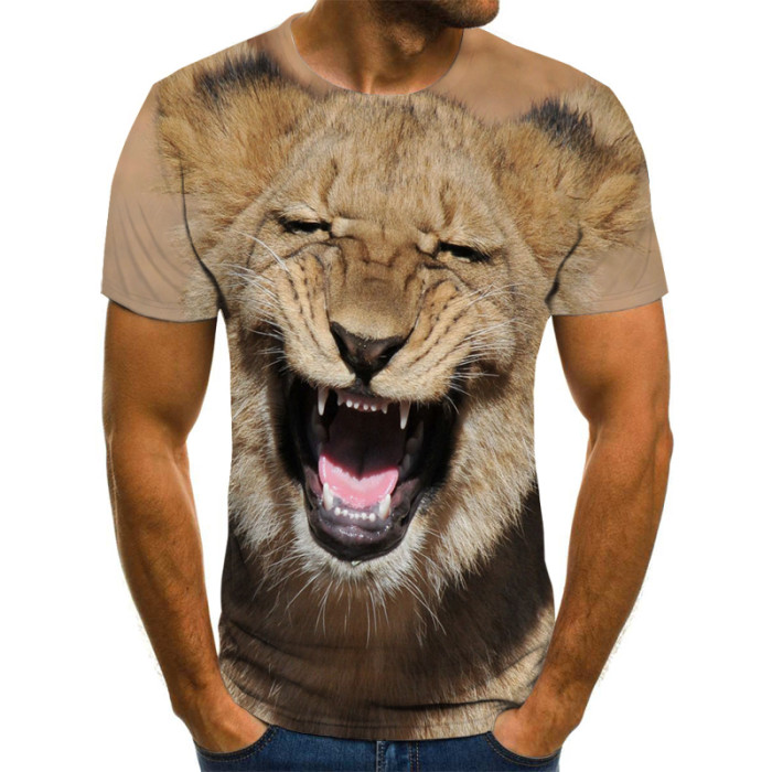 Men's 3D Pattern Funny Animal Casual Round Neck Fashion Street  T-Shirt