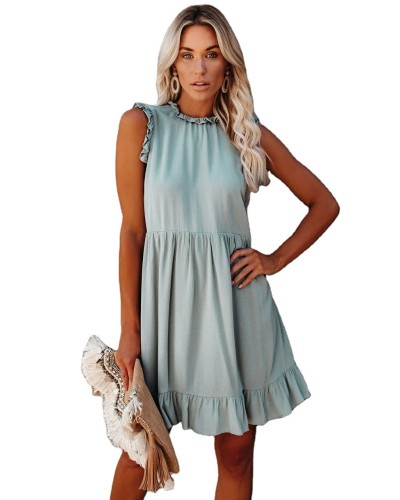Summer Women's Sleeveless Elegant Vintage Ruffle Beach  Casual Dress