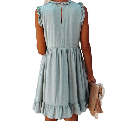 Summer Women's Sleeveless Elegant Vintage Ruffle Beach  Casual Dress