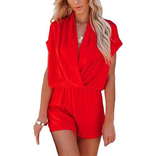Women's Summer Beach Style Casual Elegant Solid Deep V-Neck Sexy Loose Rompers