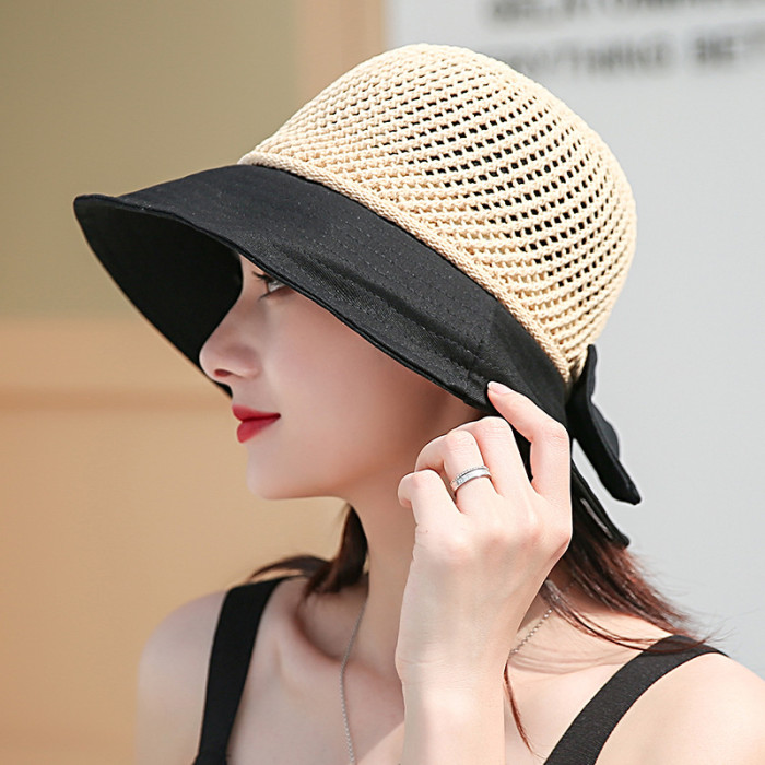 Summer Women's Foldable Sunscreen Bow Cutout UV Protection Sun Hat