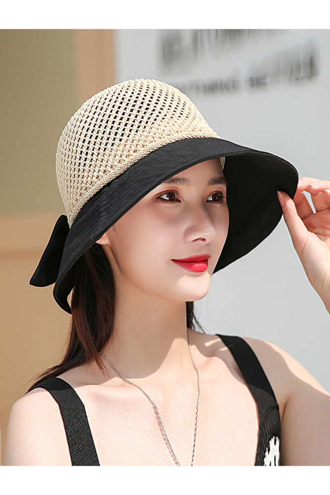 Summer Women's Foldable Sunscreen Bow Cutout UV Protection Sun Hat