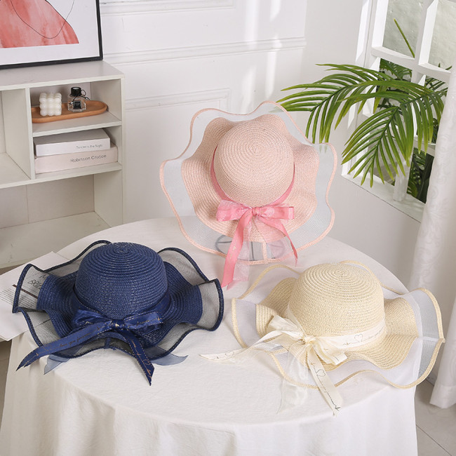 Women's Foldable Big Brim with Bow Elegant Protection Sunshade Beach Hat