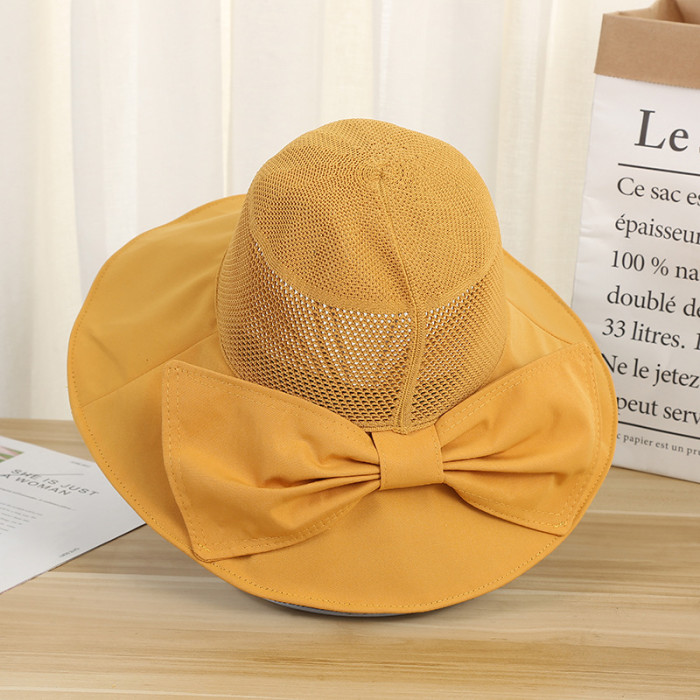 Fashion Big Bow Solid Color Travel Fisherman Sunscreen Ladies Elegant Hat