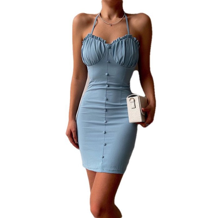 Women's New Temperament Solid Color Sling Elegant Slim Sexy Package  Bodycon Dress