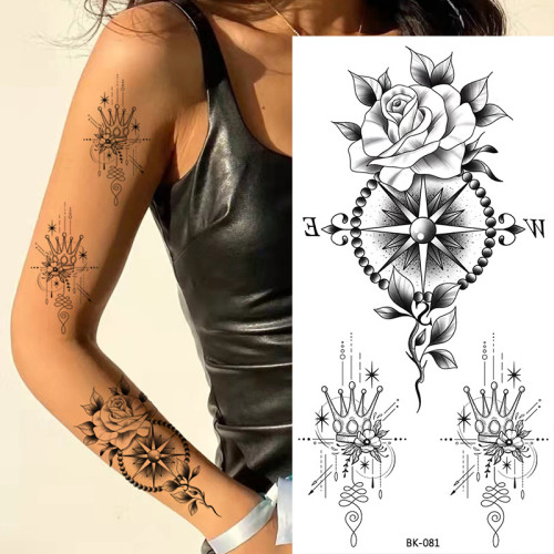 New Sketch Black And White Flower Tattoo Stickers