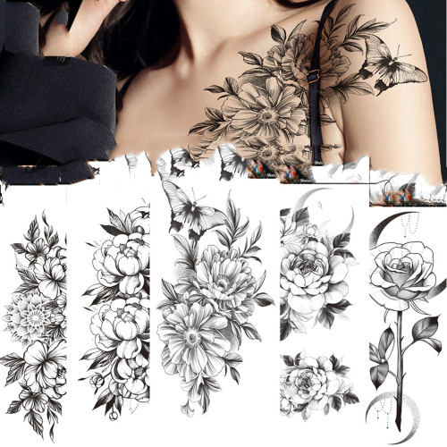 New Waterproof Plain Flower Realistic Dark Tattoo Stickers
