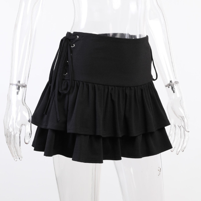 New Black Sexy Side Waist Tie y2k Mini Skirt