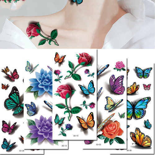 New Fashion Rose 3D Color Printing Butterfly Flower Waterproof Tattoo Sticker