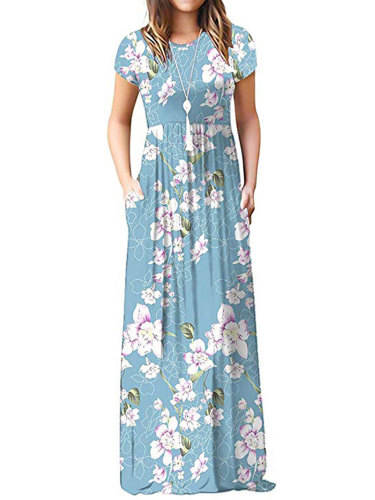 Summer Floral Women's Loose Pocket Floral  Maxi Dress