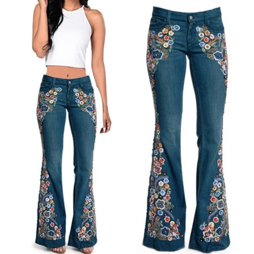 Women's Fashion Embroidered Flared Skinny Casual Pants