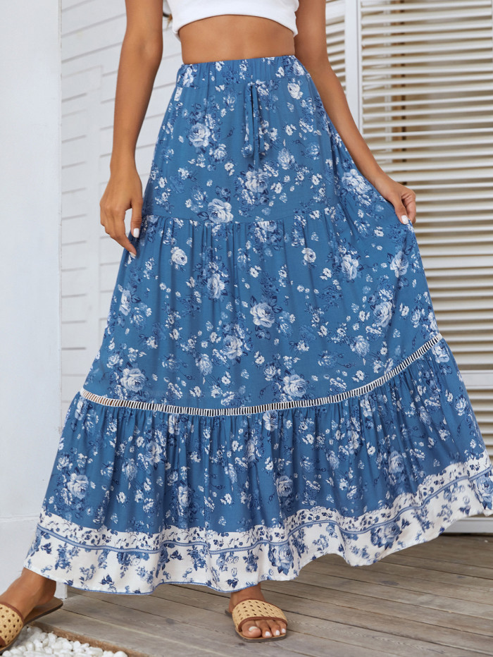 Summer New Bohemian Floral Fashion Vacation Swing Skirt