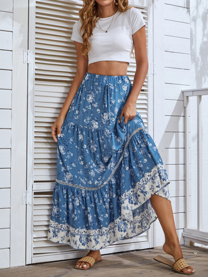 Summer New Bohemian Floral Fashion Vacation Swing Skirt