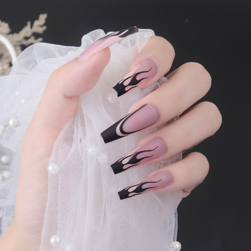New Black Flame French Long Ballet Frosted Matte  Beauty Fake Nails