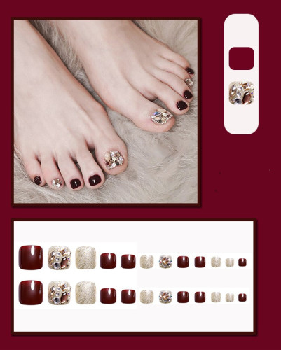 New 24 Pieces of Wine Red Wear  Beauty Finished Toenail  False Nails
