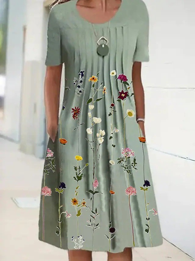 Women's Floral Vintage Loose Elegant Swing  Casual Dress