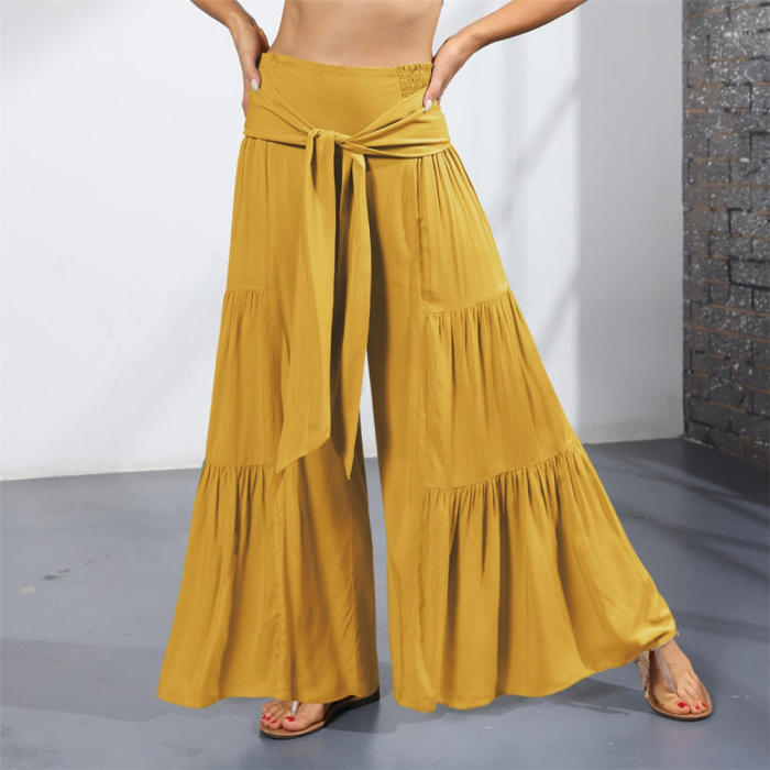 Women's Solid Color Loose Wide Leg High Waist Flared Pants