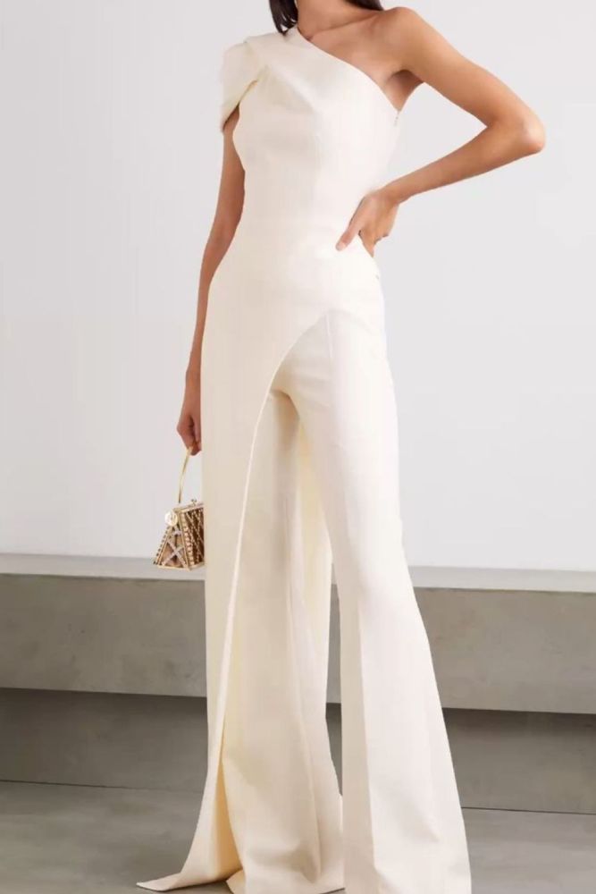 Women's Fashion Solid Color One Shoulder Sexy Jumpsuit