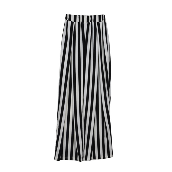 Women's Fashion Thin Chiffon Casual Wide Leg Loose Striped Pants