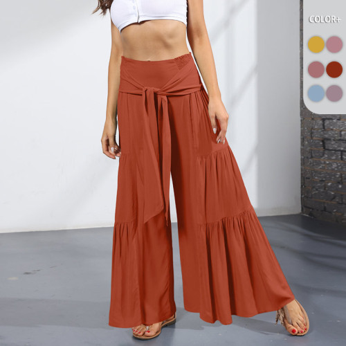 Women's Solid Color Loose Wide Leg High Waist Flared Pants