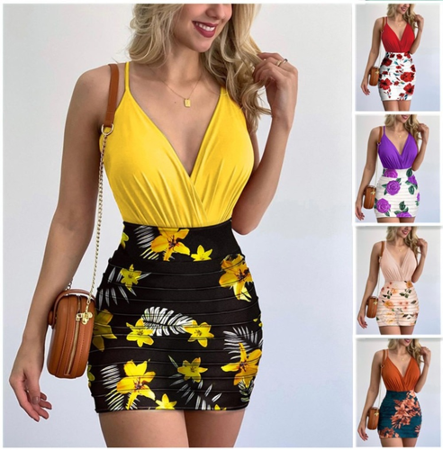 Women's Sexy Fashion V-Neck Sleeveless Sling Floral Two-piece   Two-piece Outfits