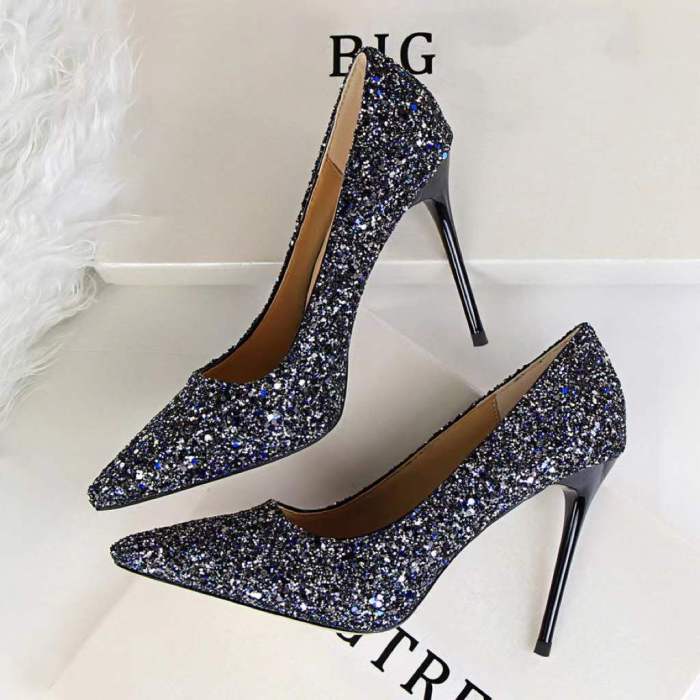 Women's Shoes Glitter Leather Pointed Toe Sexy Party Ball High Heels