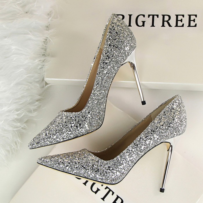 Women's Shoes Glitter Leather Pointed Toe Sexy Party Ball High Heels