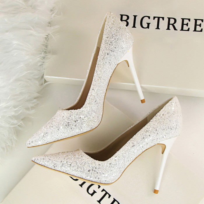 Women's Shoes Glitter Leather Pointed Toe Sexy Party Ball High Heels