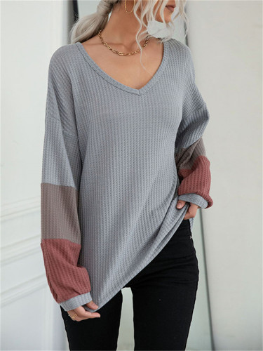 Women's V Neck Long Sleeve Colorblock Inside  Sweatshirts