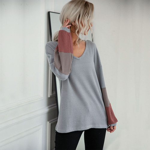 Women's V Neck Long Sleeve Colorblock Inside  Sweatshirts