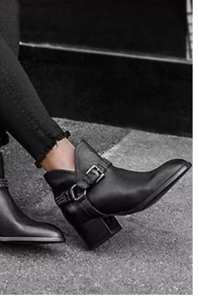 Women's Fashion Solid Color Buckle Ankle Boots