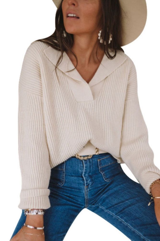 Women's Elegant Fashion Lapel Solid Color Casual Loose   Sweatshirts