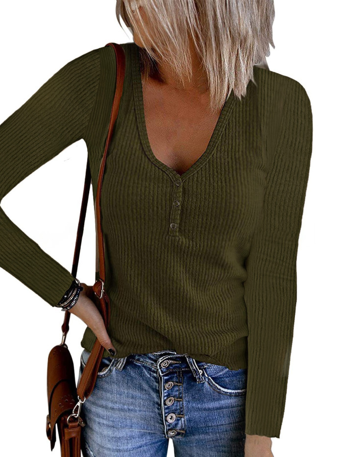 Women's Fashion Casual Solid Color V-Neck Street Sweater