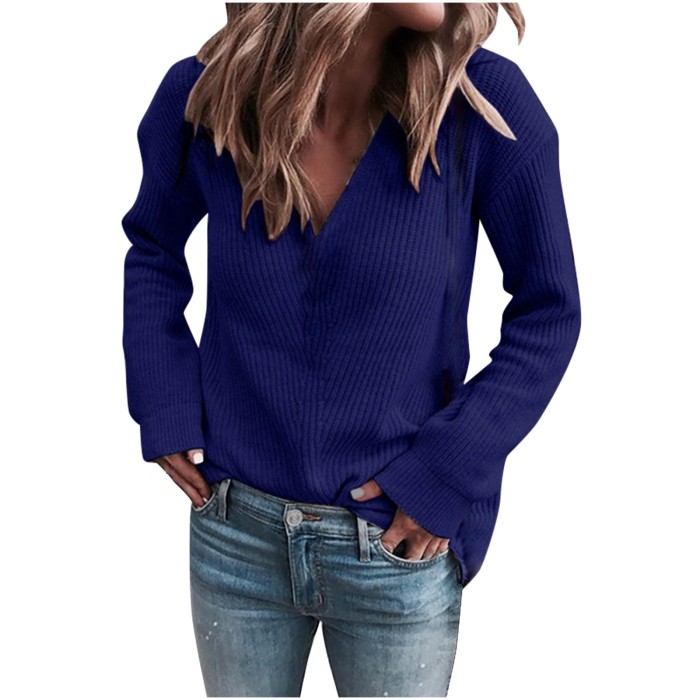 Women's Fashion V Neck Button Casual Knit Solid Color   Sweaters