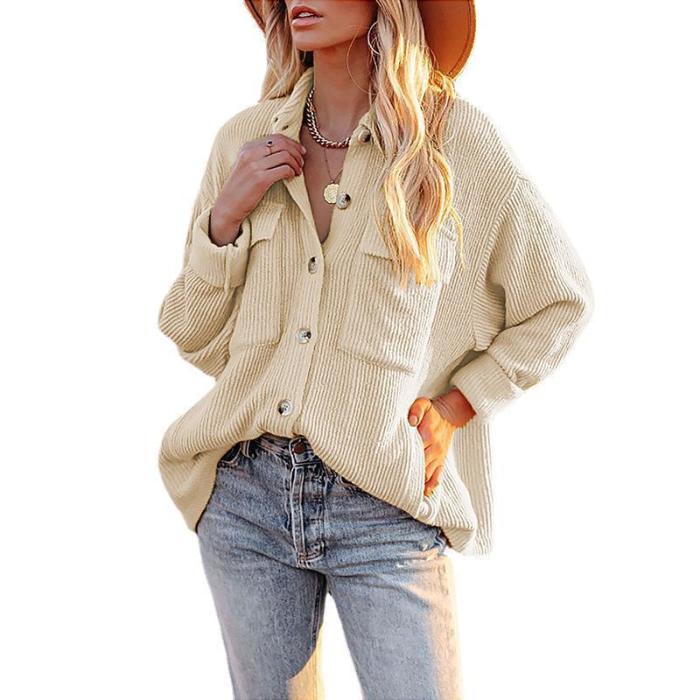 Women's Solid Color Loose Corduroy Pocket Fashion Coats