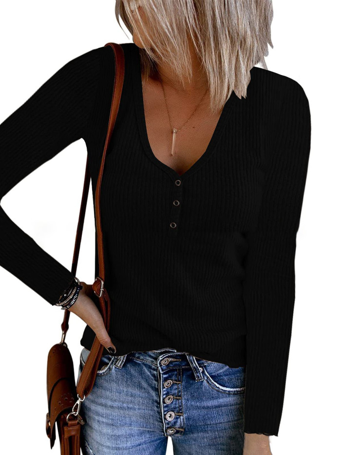 Women's Fashion Casual Solid Color V-Neck Street Sweater