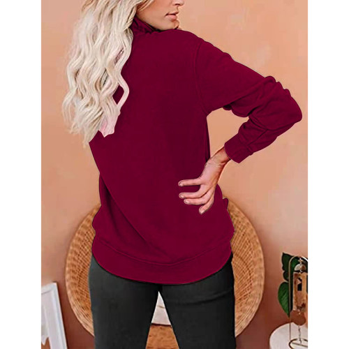 Women's Stand Collar Full Sleeve Zipper Solid Color Loose Velvet   Hoodies  Sweatshirts