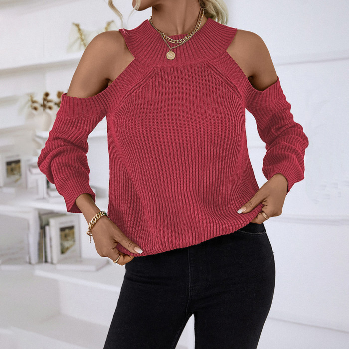 Women's Sexy Off Shoulder Crew Neck Loose Casual Sweater