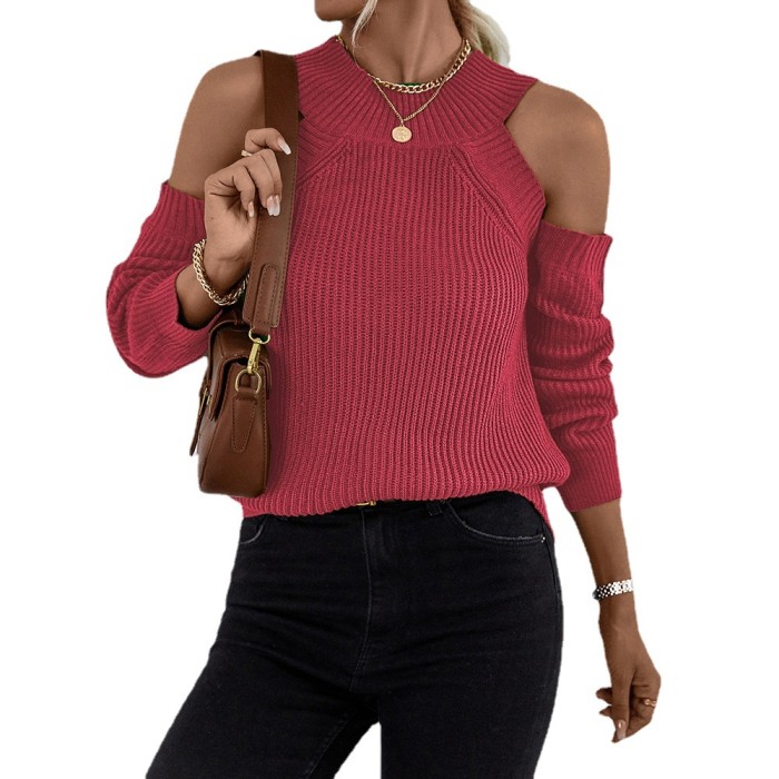 Women's Sexy Off Shoulder Crew Neck Loose Casual Sweater