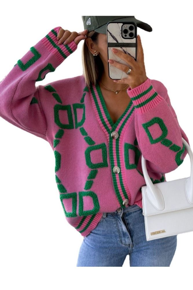 Women's Alphabet Print V-Neck Retro Loose Casual Fashion Sweaters  Cardigans