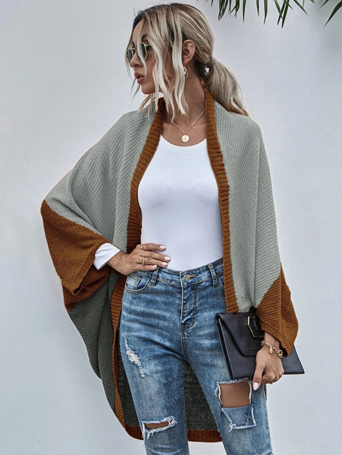 Women's Loose Knit Contrast Color Casual Chic Sweater Cardigan