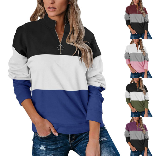 Women's Fashion Print Zip Stand Collar Loose Casual Versatile Sweatshirt