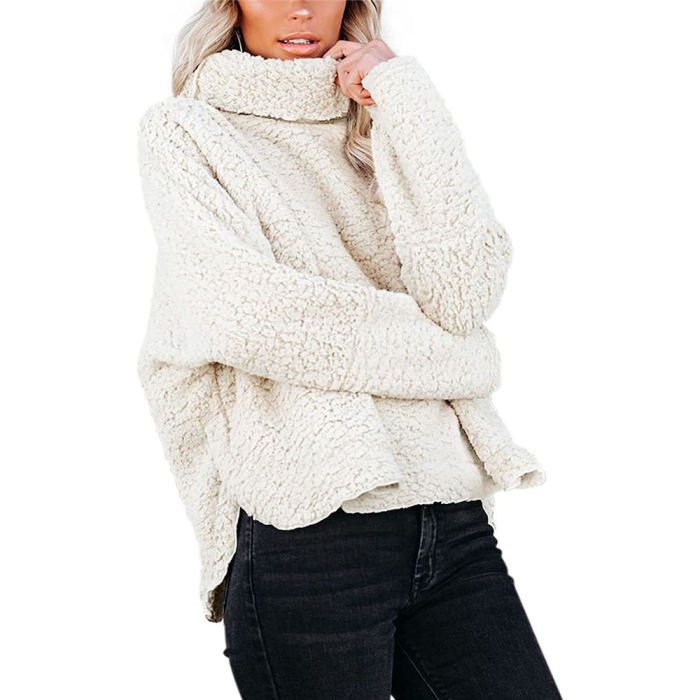 Women's Turtleneck Plush Loose Warm Oversized Lamb Fleece  Hoodies Sweatshirts