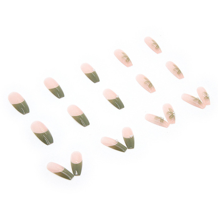 24Psc Pearl Camellia Natural Small Fresh Wearing Nail Exquisite Finished  False Nails