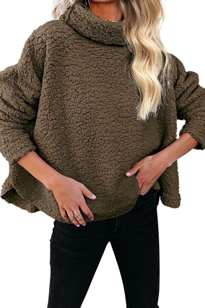 Women's Turtleneck Plush Loose Warm Oversized Lamb Fleece  Hoodies Sweatshirts