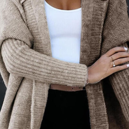Women's Fashion Loose Stitching V-Neck Irregular Hooded Sweater Cardigan